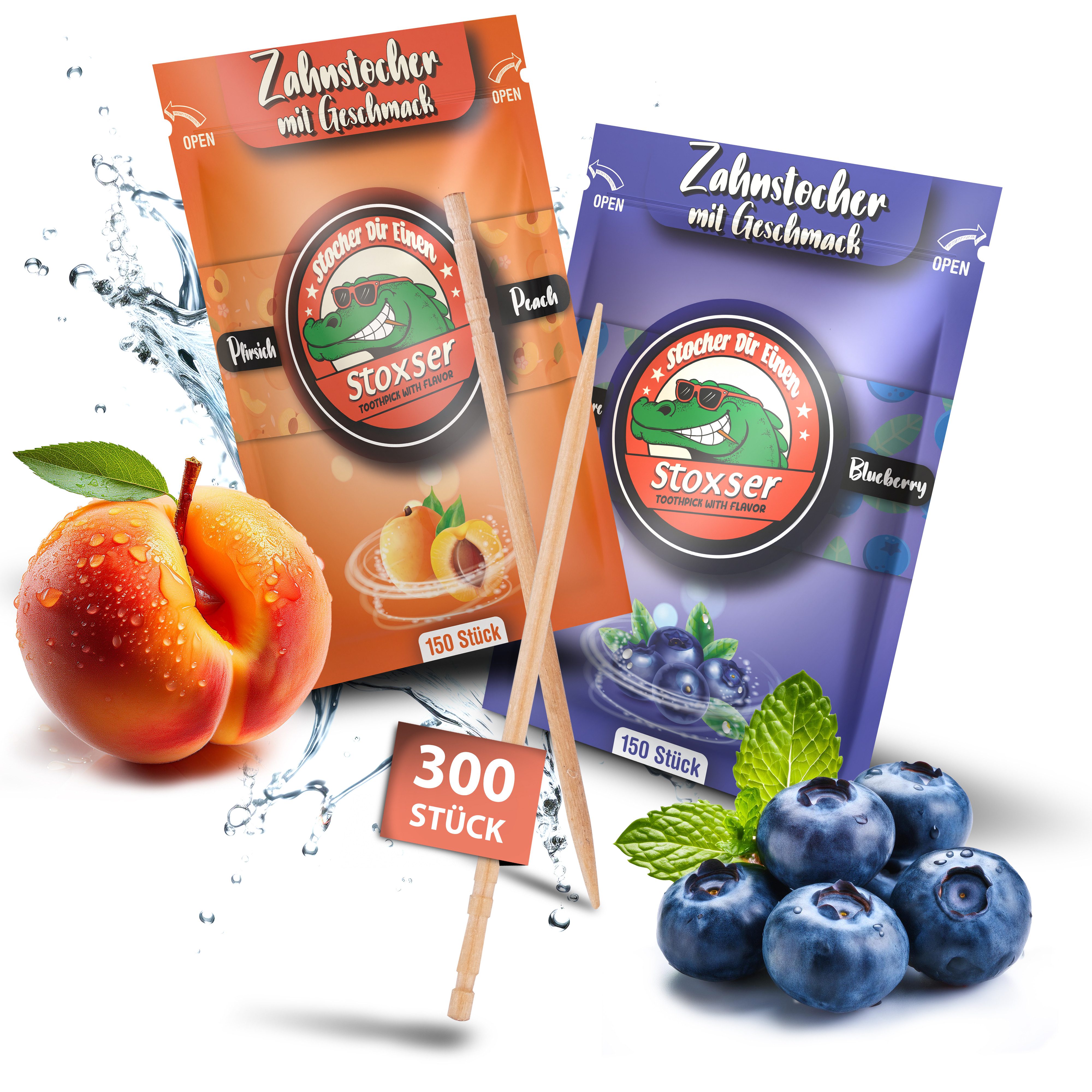 Stoxser Mundpflegecenter Stoxser 300x Zahnstocher mit Geschmack 2er Pack, 300x Zahnstocher mit Geschmack 2er Pack, Kein Kaugummi Unterstützend zu Zahnpasta Zahnseide Zuckerfrei