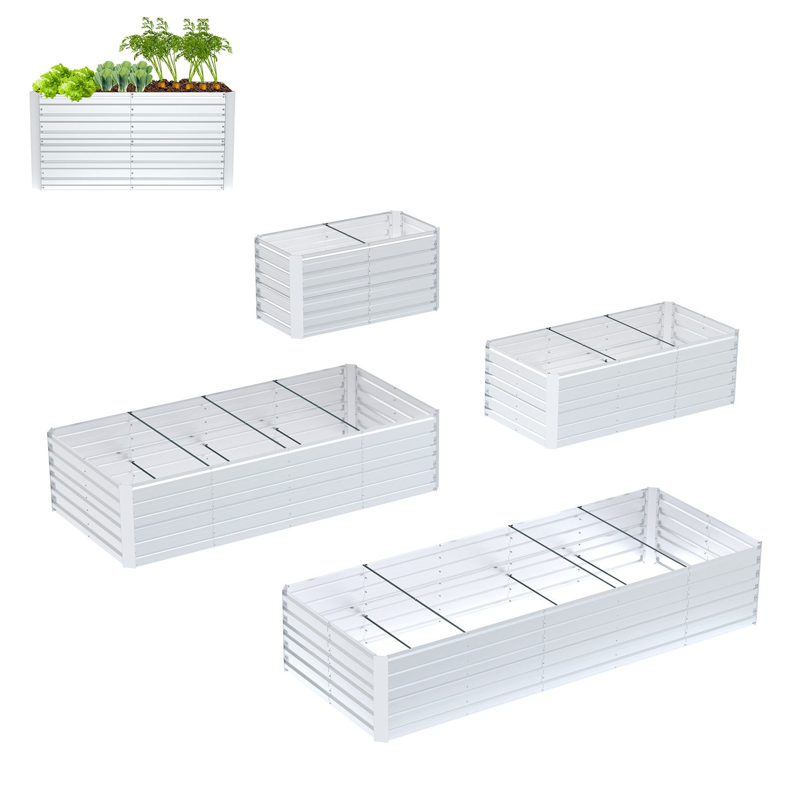 FIVMEN Hochbeet Metall Rechteckig - Verzinktes Gartenbeet aus Stahl (rostfrei & wetterfest, für Gemüse, Kräuter & Blumen, Pflanzkasten für Garten, Balkon & Terrasse)