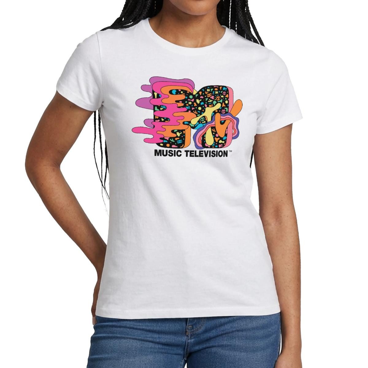 Spreadshirt T-Shirt MTV Music Television Buntes Trippy Logo Frauen T-Shirt günstig online kaufen