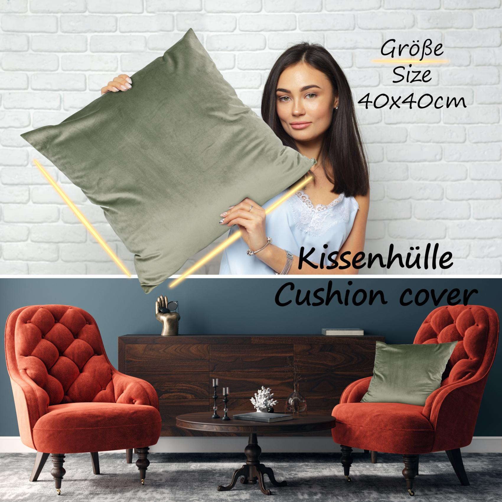 ANRO Dekokissen Kissenhülle MIT oder OHNE Füllung Kissenbezug Zierkissen, Kissenüberzug ohne Füllung Samt Uni 40x40cm Einfarbig Olivgrün – Bild 4 von 5