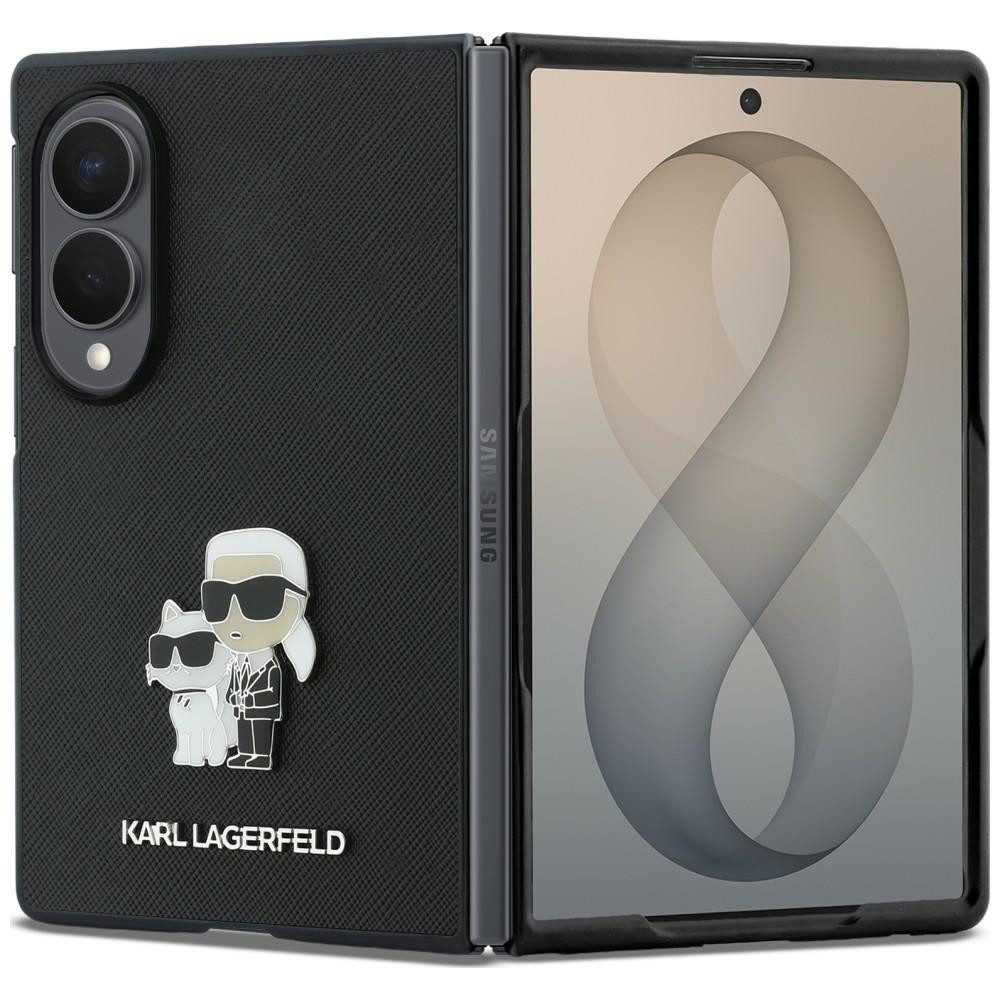 KARL LAGERFELD Handyhülle Galaxy Z Fold 8 Kunstleder Saffiano schwarz Logo Metall 7,6 Zoll, Kantenschutz