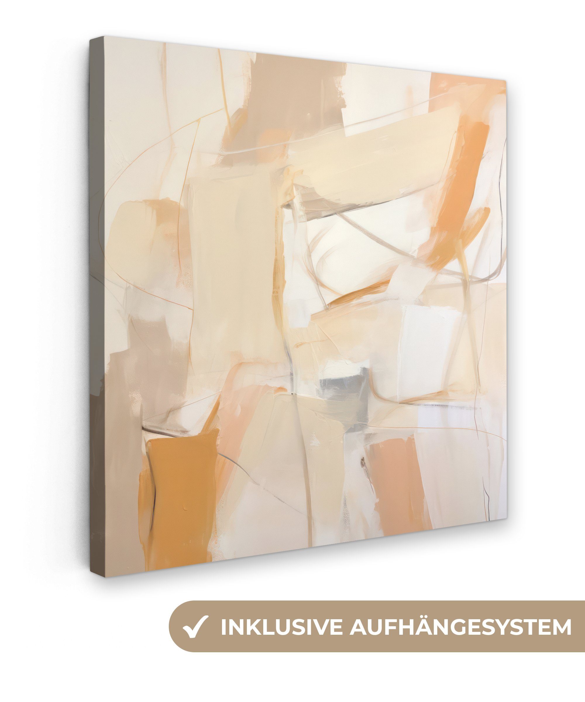 OneMillionCanvasses® Leinwandbild Abstrakt - Beige - Orange - Kunst - Modern, (1 St), Leinwand Bilder für Wohnzimmer Schlafzimmer, 20x20 cm