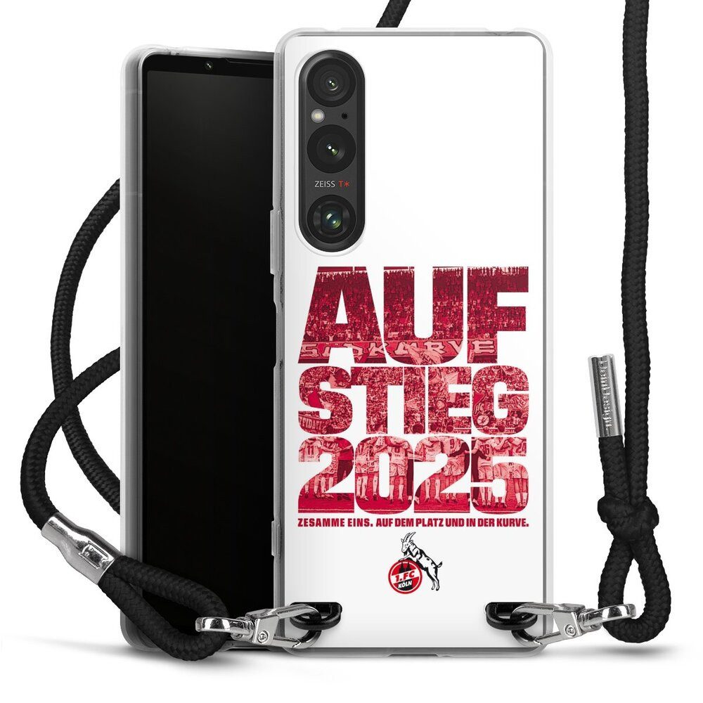 DeinDesign Handyhülle 1. FC Köln Aufstieg Offizielles Lizenzprodukt 1. FC Köln Aufstieg 2025, Sony Xperia 1 V Handykette Hülle mit Band Case zum Umhängen