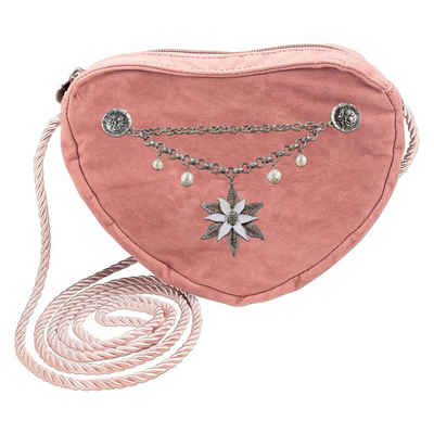 Alpenflüstern Schultertasche Herztasche Edelweiß-Charivari (rosa-ros), - Damen Trachtentasche in Herzform, Schultertasche fürs Dirndl, Herz Handtasche zur Tracht, Dirndltasche