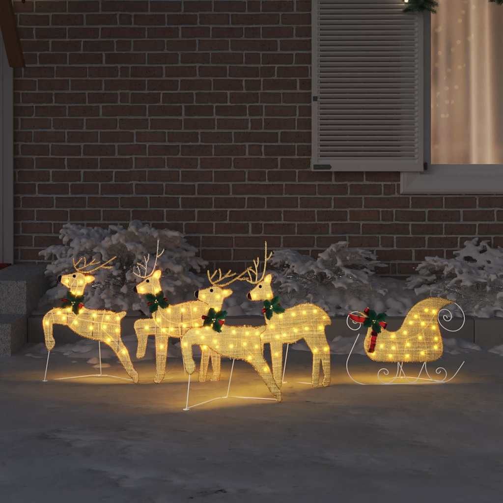 vidaXL Weihnachtsszene, LED Rentiere 5 pcs Gold Stoff