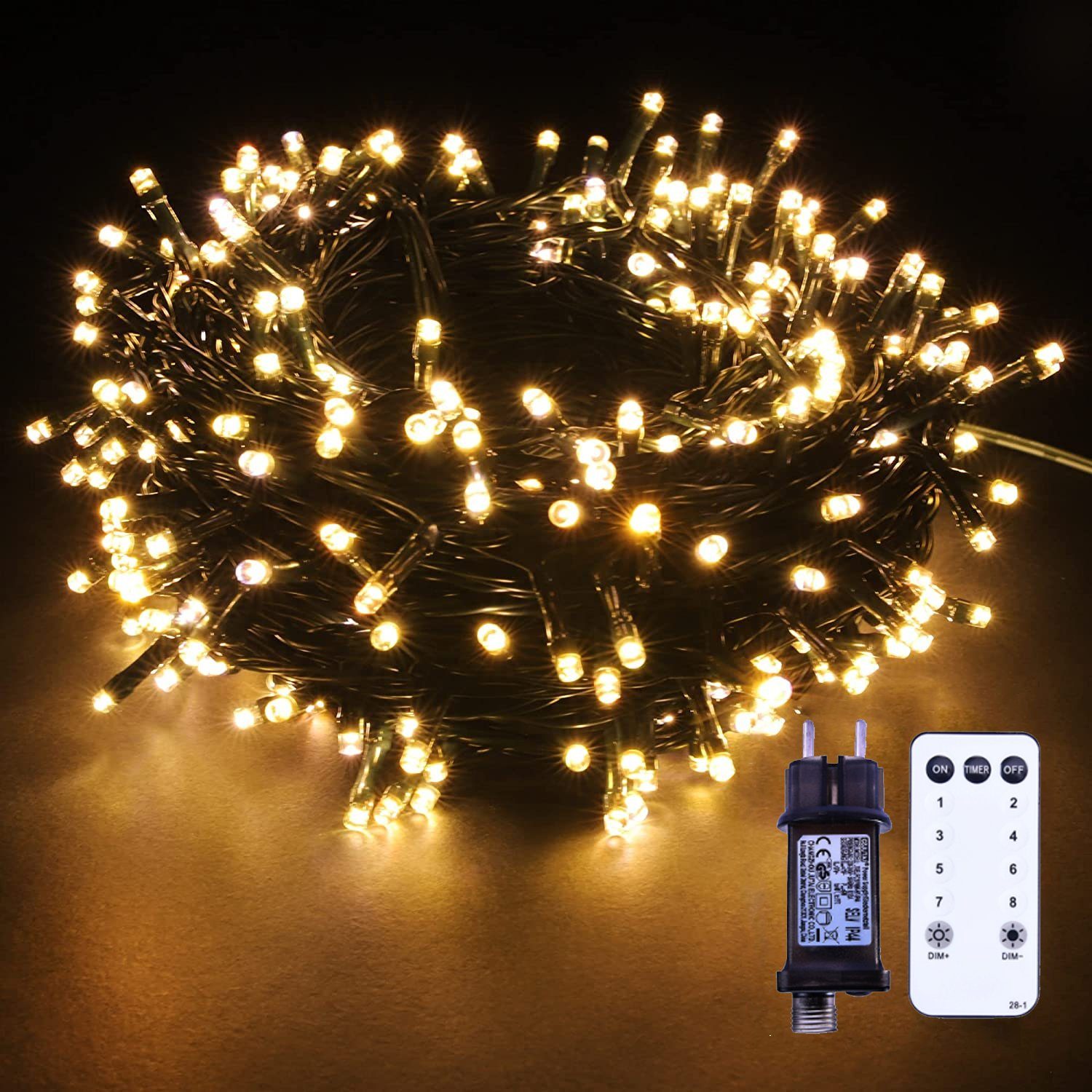 XERSEK LED Dekoobjekt 20m LED Lichterkette Warmweiß Cluster Büschelkette  mit Fernbedienung, Warmweiß, 8Modi Dimmbar Timer 31V, Gartenbeleuchtung,  Außen Garten Weihnachtsbaum Büschel-Lichterkette
