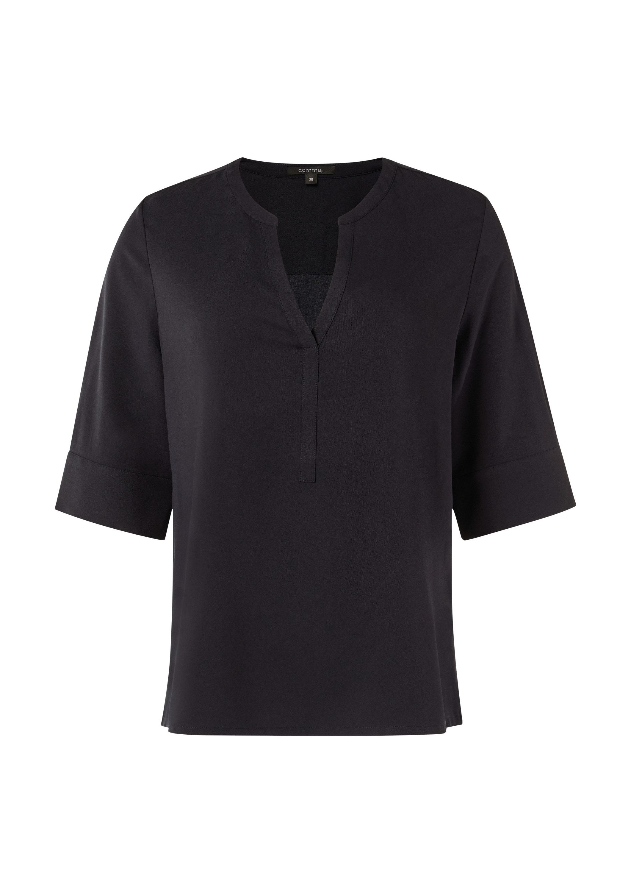comma Kurzarmbluse Bluse Twill-Bluse im Relaxed Fit mit Tunika-Ausschnitt günstig online kaufen