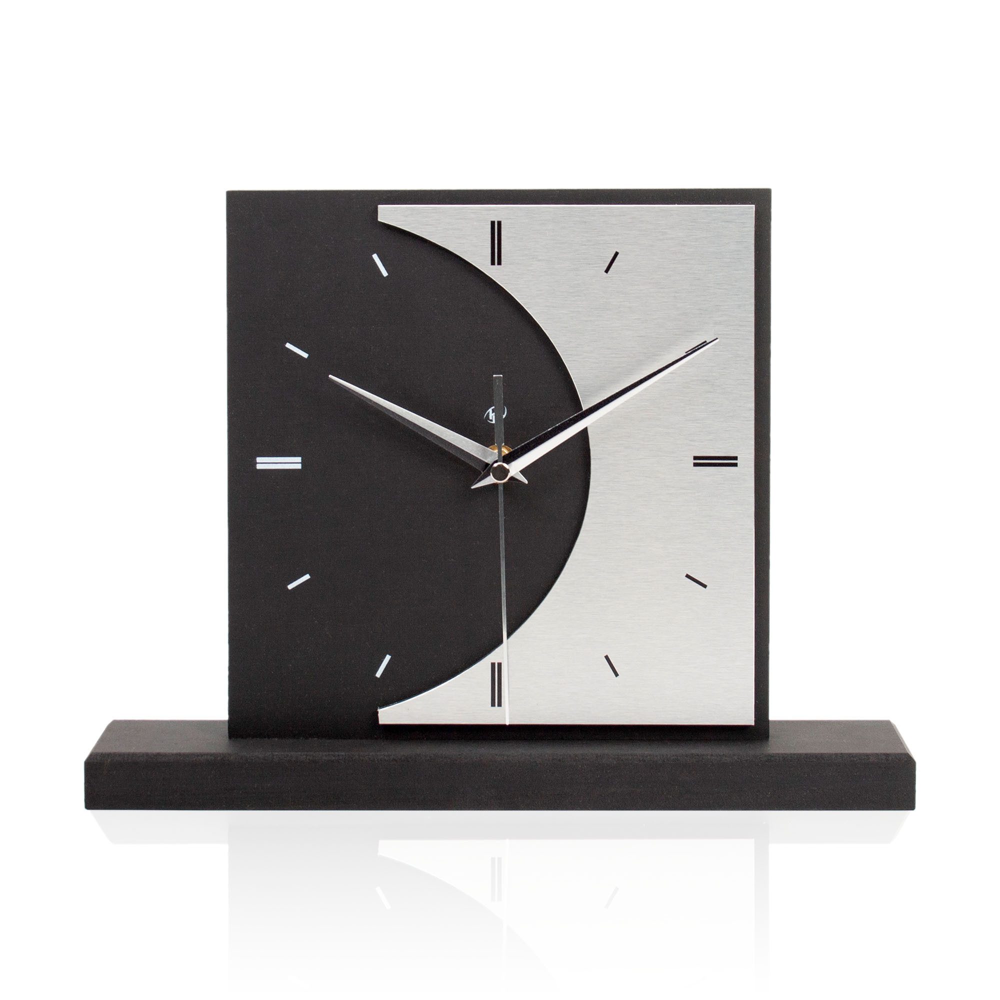Kreative Feder Standuhr Standuhr „Moon“ aus Holz – schwarze Tisch-Uhr ohne Ticken, wahlweise mit Quarz- oder Funkuhrwerk, elegante Applikation