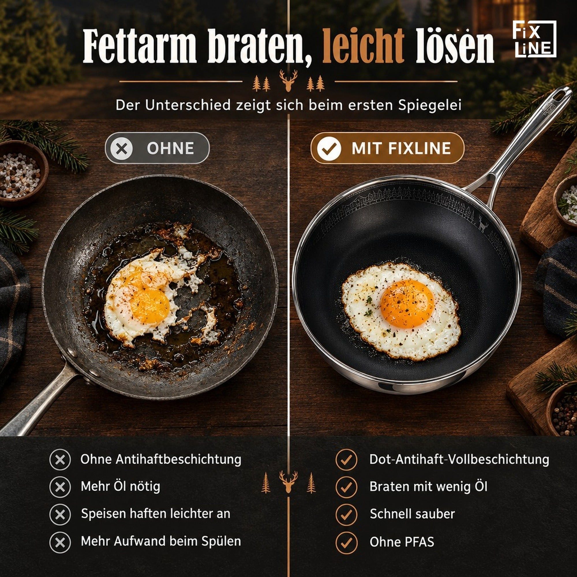 FIXLINE Schmorpfanne 28cm Black Forest Edition Beschichtet und einfache Reinigung, Edelstahl (Einzel, 1 Pfanne), Lieblingspfanne in deiner Küche – Bild 5 von 5