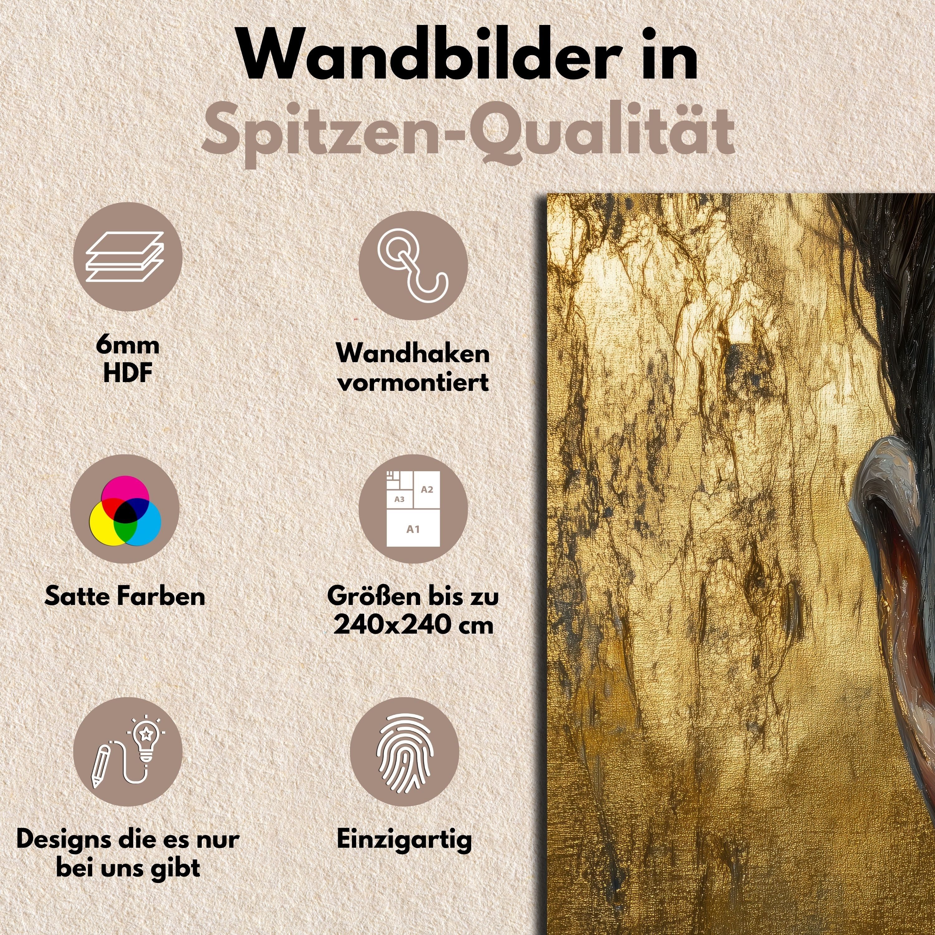DARO Design Leinwandbild Modern Abstrakt Wandbilder XXL Wandbild Wand Deko Leinwand Bilder, (Gesicht Gold - Bild Groß Wohnzimmer Schlafzimmer Küche Esszimmer Einteilig Querformat Fotodruck Leinwände Wanddeko Abstrakte Kunst Boho), 30x20cm