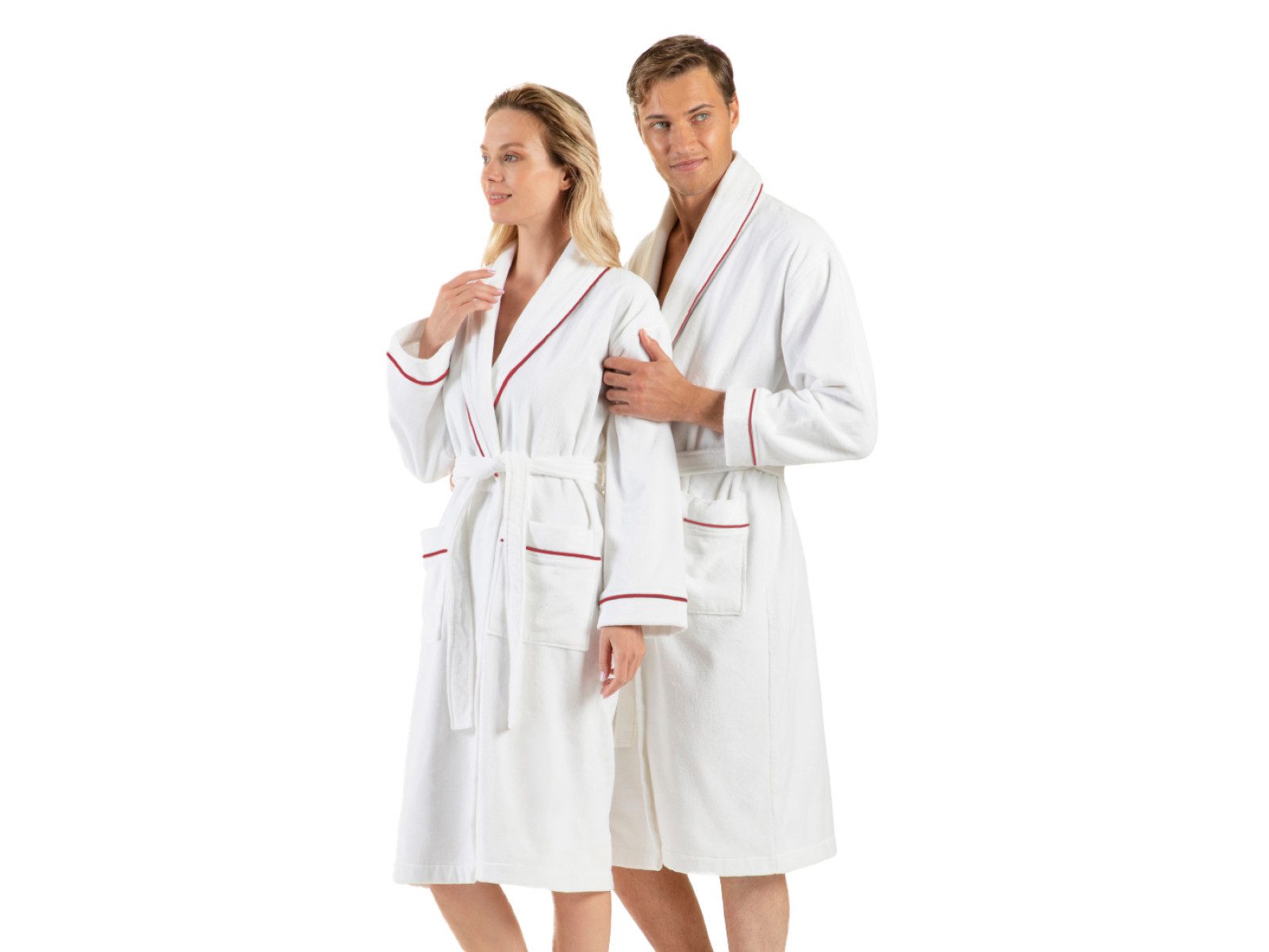 English Home Bademantel Premium Damen Bademantel, Herren Bademantel, Unisex, 100% Baumwolle, Kapuze, Bindegürtel, Schalkragen Weicher