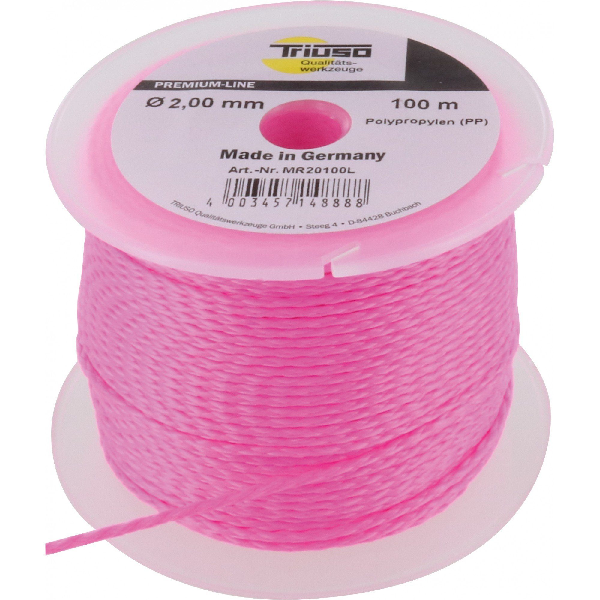 Triuso Schlagschnur Polypropylen Leucht-Maurerschnur Verlegeschnur pink 100m Ø1,7mm, besonders reißfest, flexibel, spannbar, pink fluoreszierend