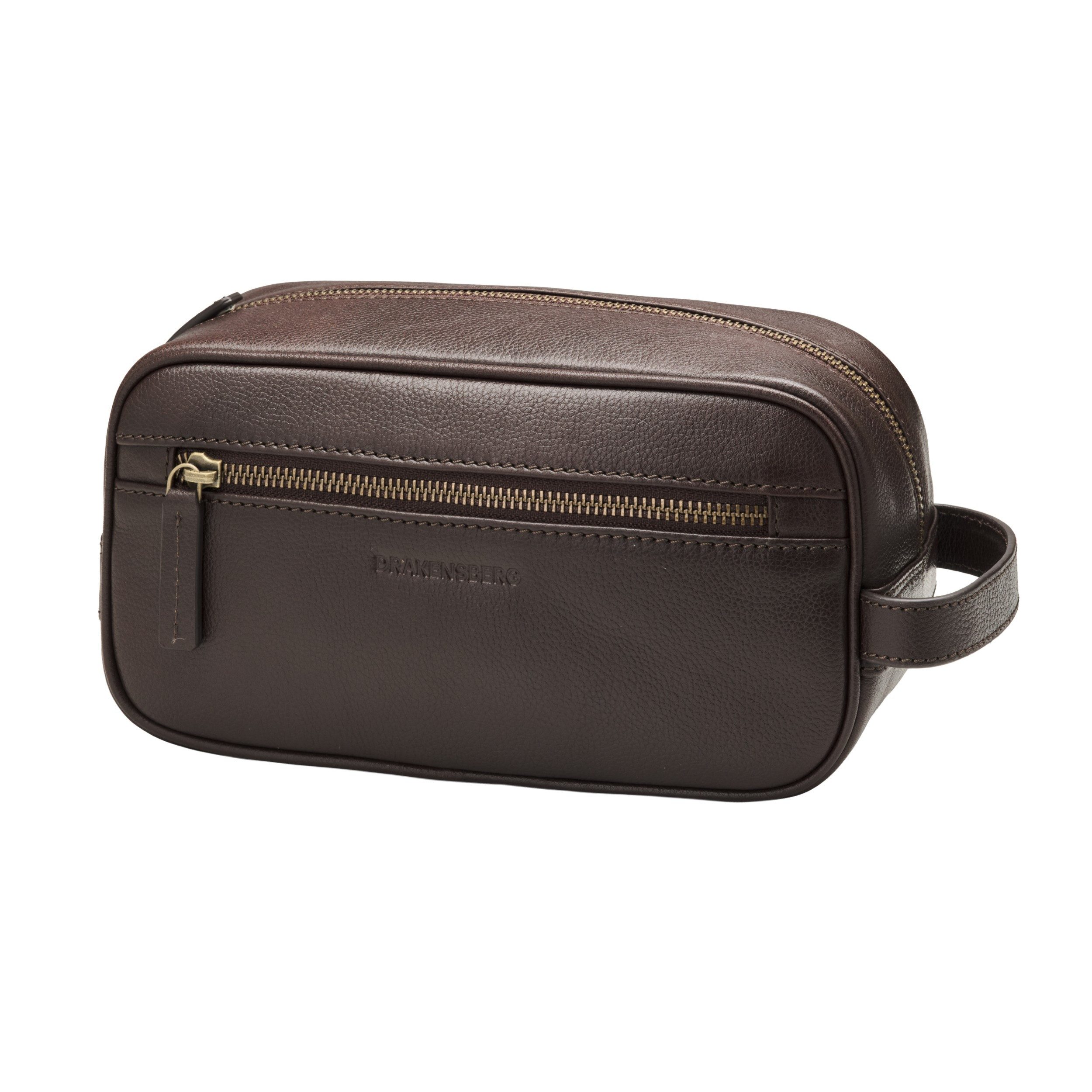 DRAKENSBERG Kulturbeutel klein »Dino« Schoko-Braun, Kosmetiktasche, Herren, hochwertiges Rindsleder, elegant und klassisch