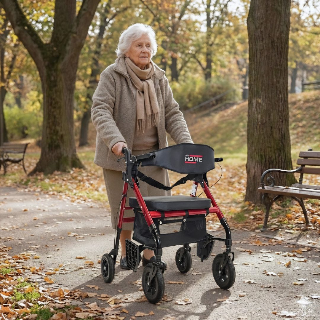 Rollator Outdoor Transportstuhl bis 135 kg, XXL Räder 9,5"