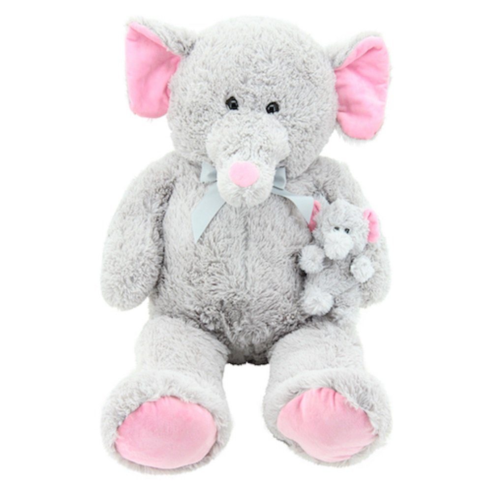 Sweety-Toys Kuscheltier Sweety Toys 10394 Elefant Kuscheltier 100 cm mit Baby grau