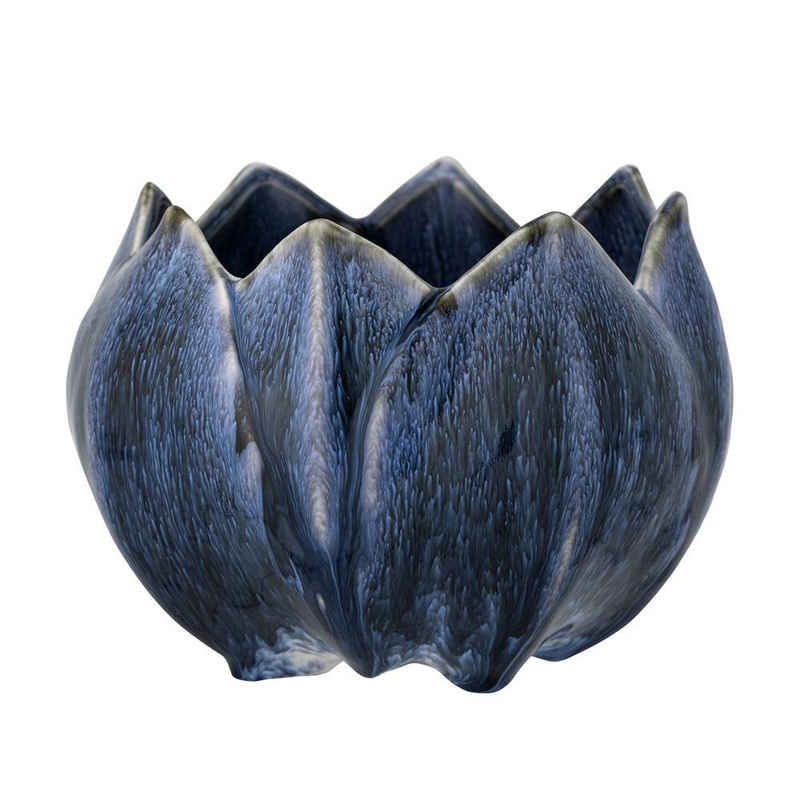 Bloomingville Blumentopf Bedour, 19 x 13 cm in Blau aus Steingut, Blattdesign