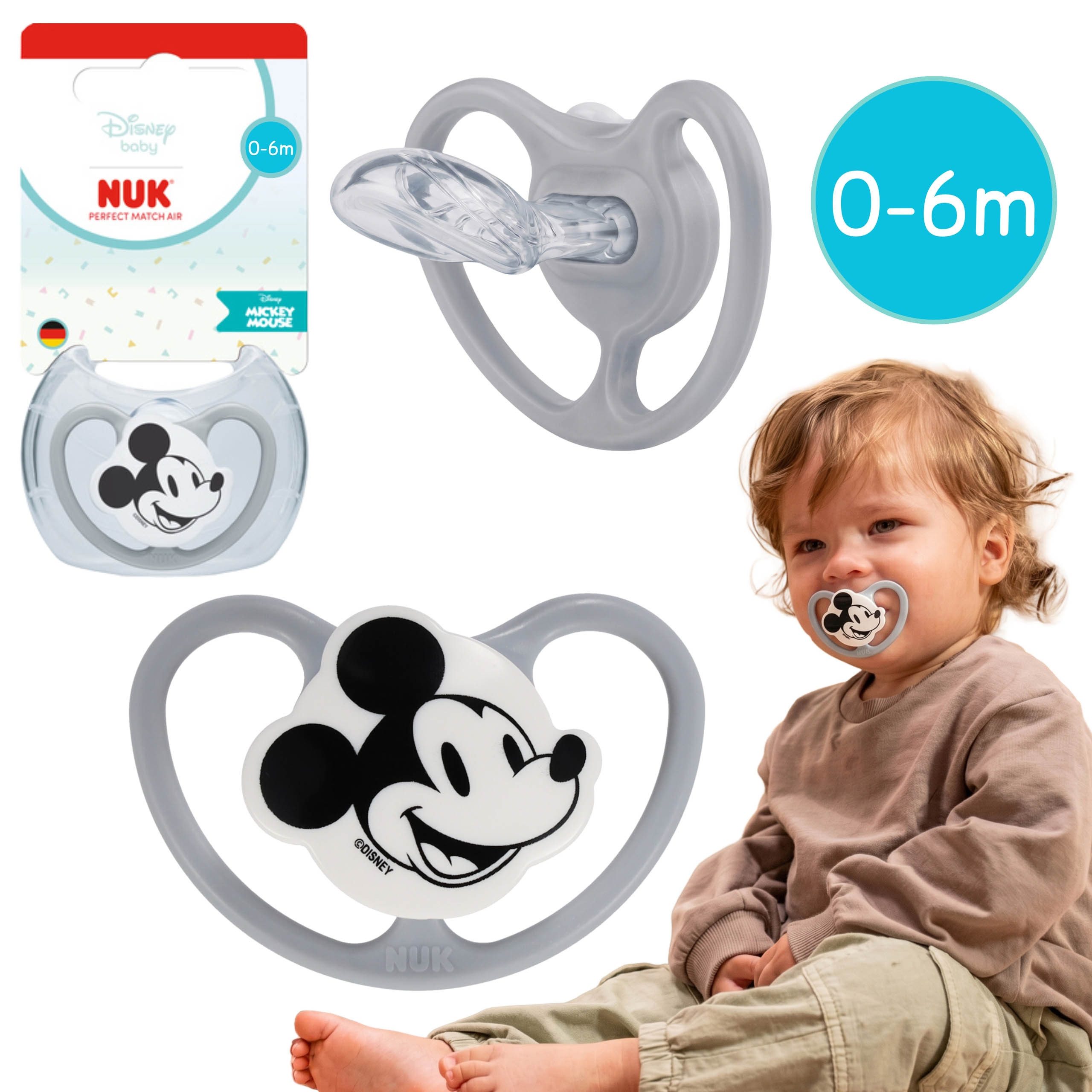 Schnuller NUK Mickey Mouse Schnuller 0–6 Monate, Silikon, mit Etui