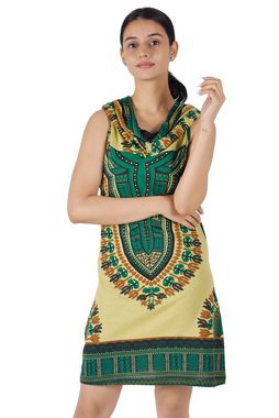 Guru-Shop Midikleid Kapuzen Dashiki Minikleid, Goa Festivalkleid -.. alternative Bekleidung