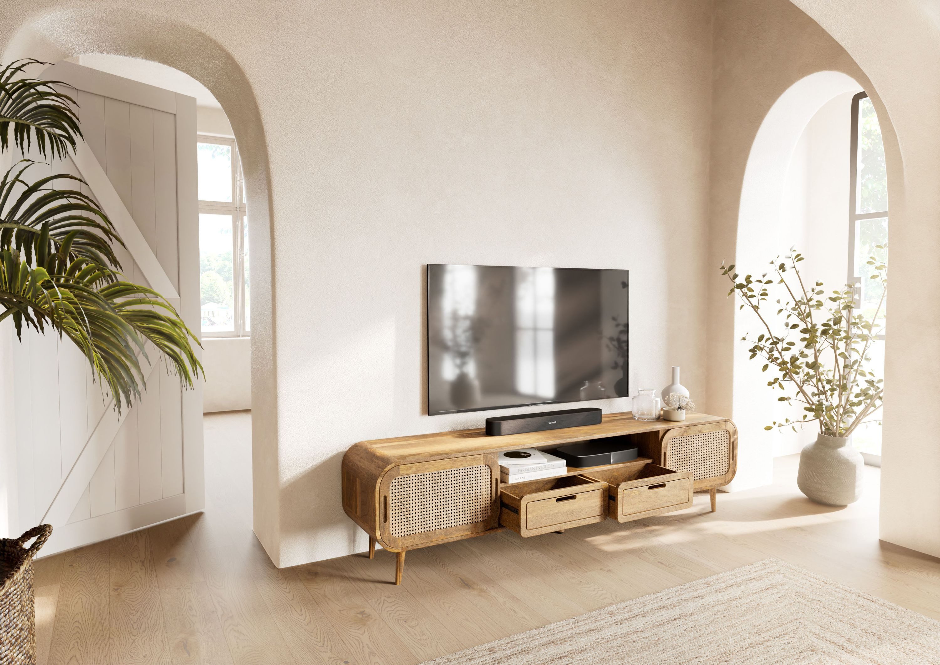 Massivmoebel24 TV-Board VALENCIA (Massivholz), Mango 200x40x50 natur lackiert VALENCIA #123