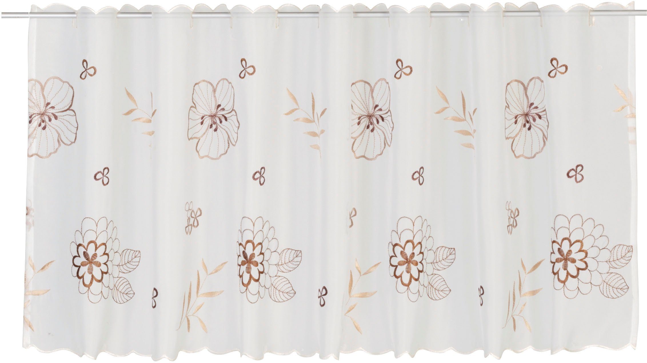 ELBERSDRUCKE Scheibengardine Javine 06 (1 St), Ösen, transparent, Voile, Scheibengardine Javine 06 weiß-braun