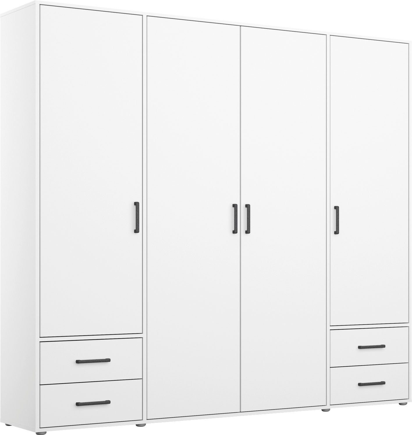 Drehtürenschrank Voyager, Kleiderschrank mit Außenschubkästen, Garderobe