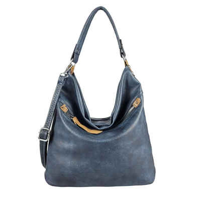 Hobo Bag Beuteltasche Fransen Metallkette XL Handtasche blau @--}--