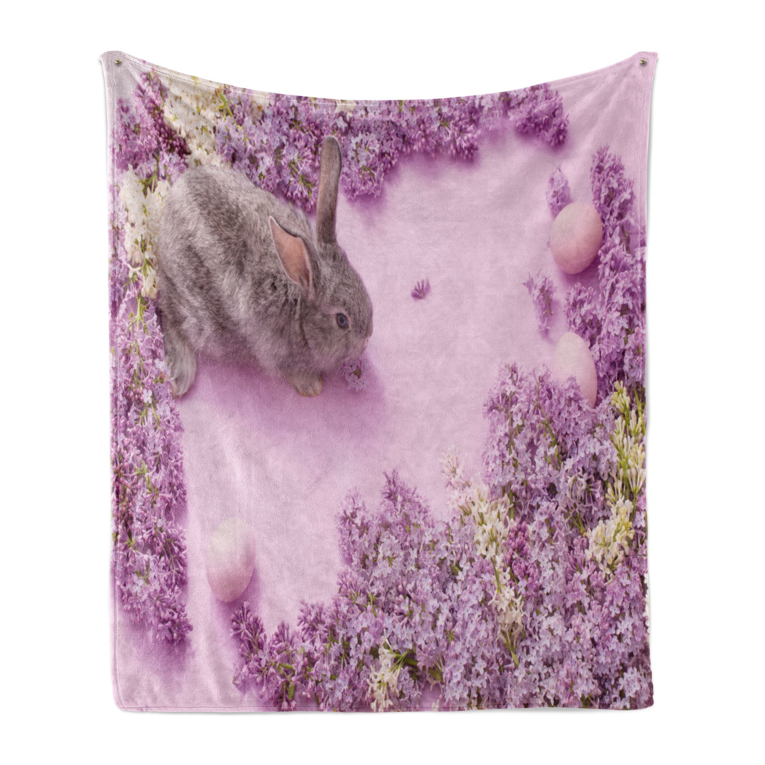 Wohndecke Gemütlicher Plüsch für den Innen- und Außenbereich, Abakuhaus, Osterhase Kaninchen Lilac Blossom | Wohndecken