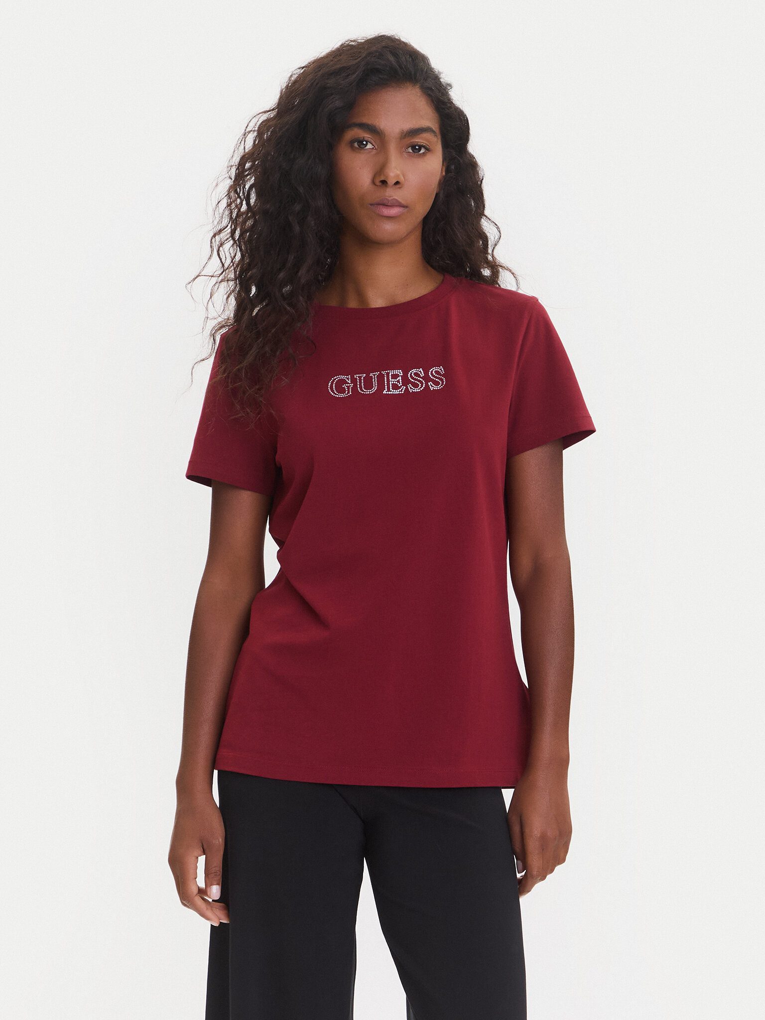 Guess T-Shirt - basic T-Shirt - Shirt kurzarm Damen - T-Shirt mit Strass Lo günstig online kaufen