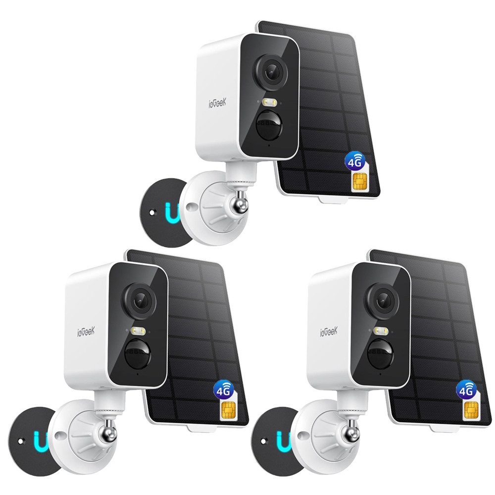 ieGeek Überwachungskamera Tragbare 4G Überwachungskamera mit SIM Karte (Außenbereich Sicherheit, Baby Überwachung, Haustieren Überwachung, Innenbereich Sicherheit, Überwachung, Magnetische Sicherheitskamera für Reisen ohne WLAN Kamera Solar, 3-tlg., mit Farbnachtsicht 300° Schwenkbereich PIR Bewegungserkennung, Außen/Innen 2K kabellose Kamera für Wohnmobile, Camping und Reisen)