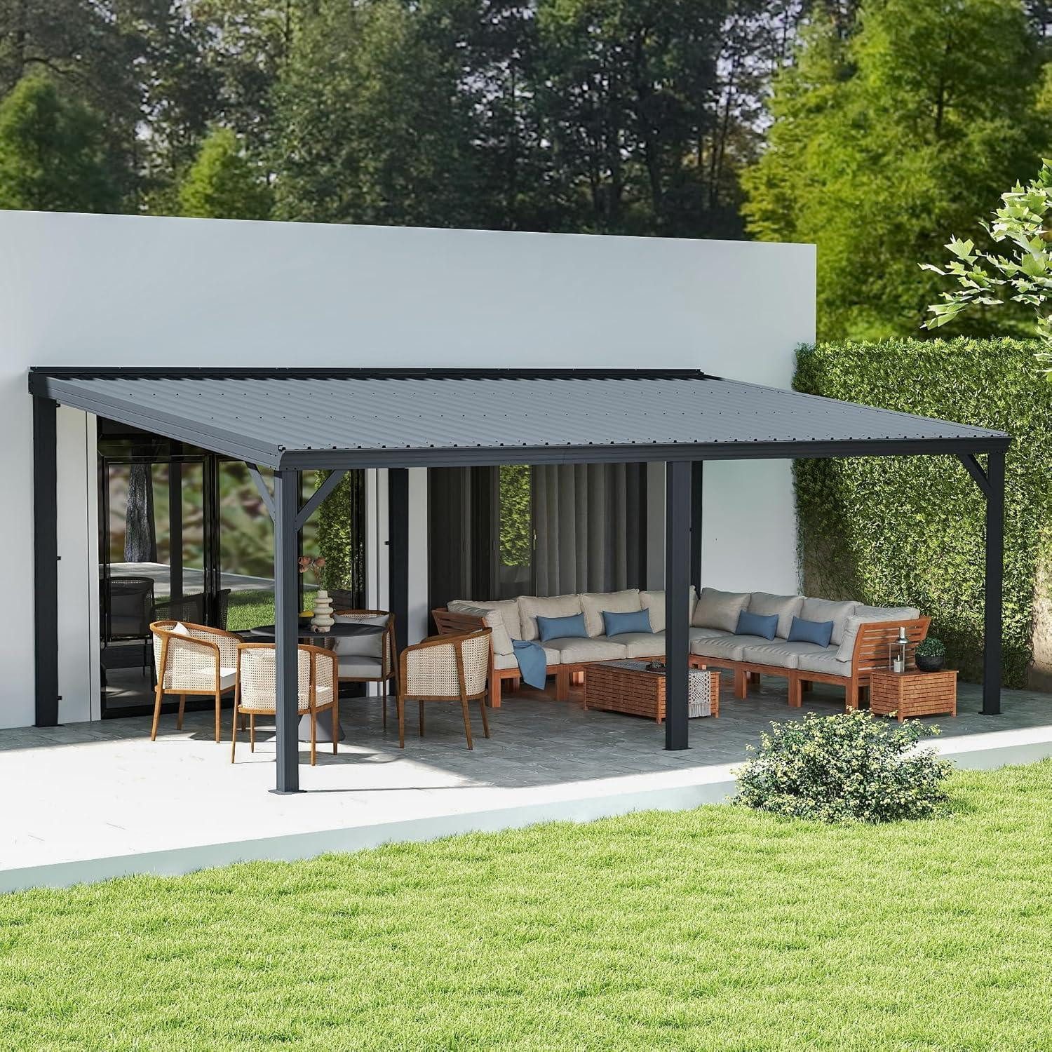 LuxusKollektion Anbaupavillon Wandpavillon Grau 3,6x6,1m Entwässerung Hardtop