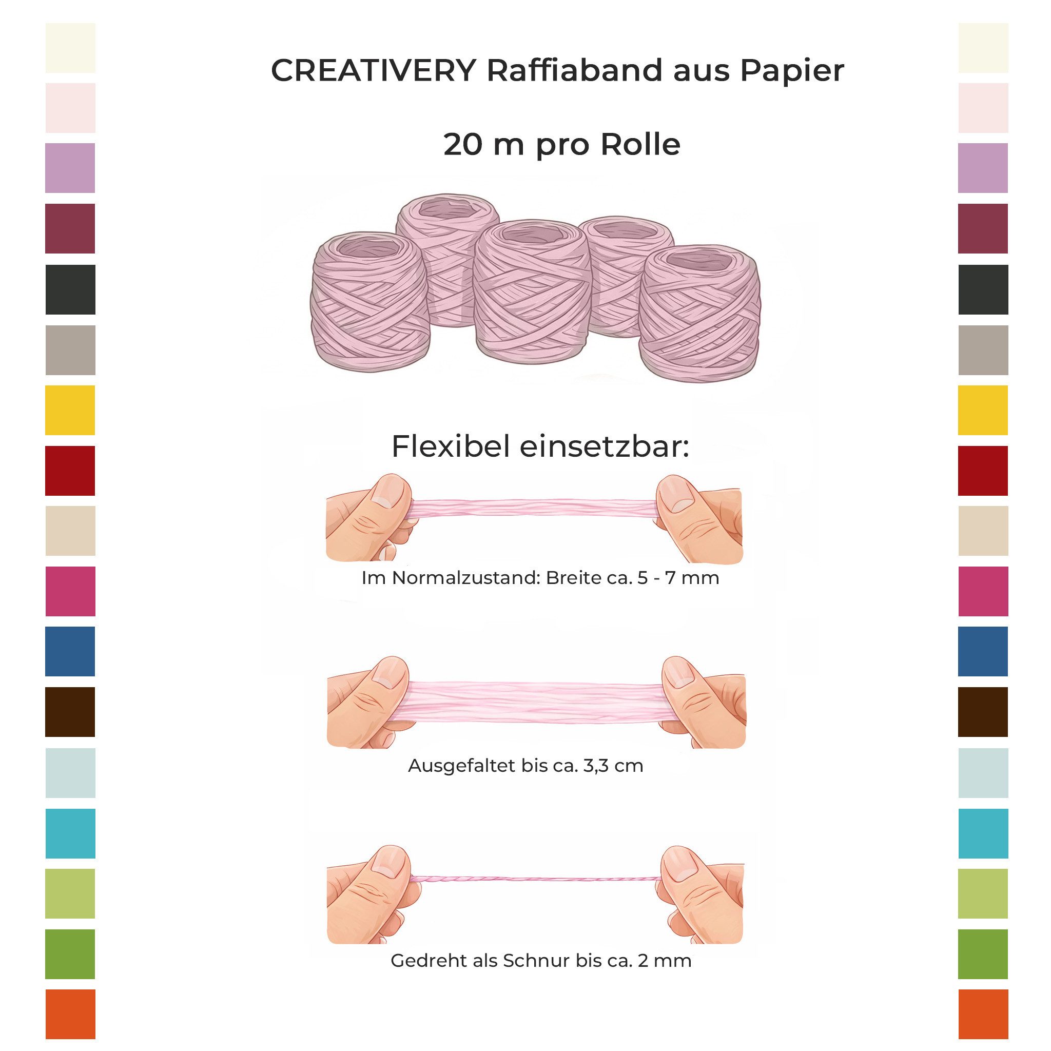 Creativery Bastelband, Papierband Raffiabast 20m Rolle Grün