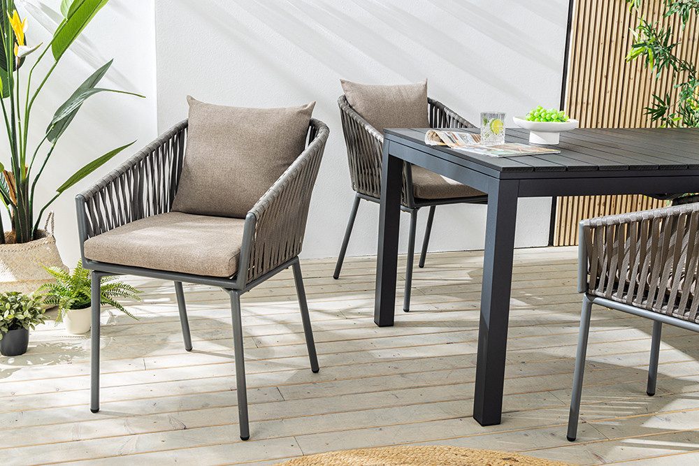 riess-ambiente Gartensessel ROPE hell anthrazit - Stoff, Aluminium, In- und Outdoor, inkl. Kissen (Einzelartikel, 1-St), Moderner Gartenstuhl mit Armlehnen - ideal für Balkone oder Terrassen