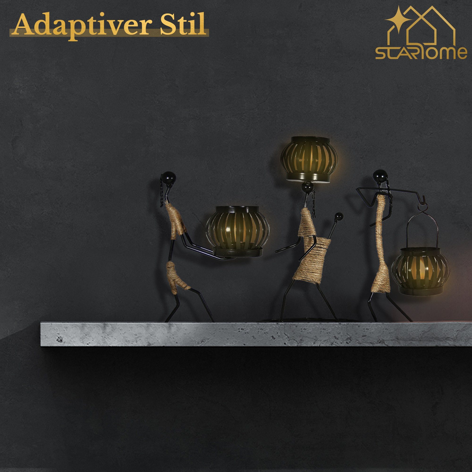 Starhome Teelichthalter 3er Deko Set .Tischdeko für Esstisch, Wohnzimmer, Küche (3 St., 3er Set mit jeweils einer Figur wie abgebildet)