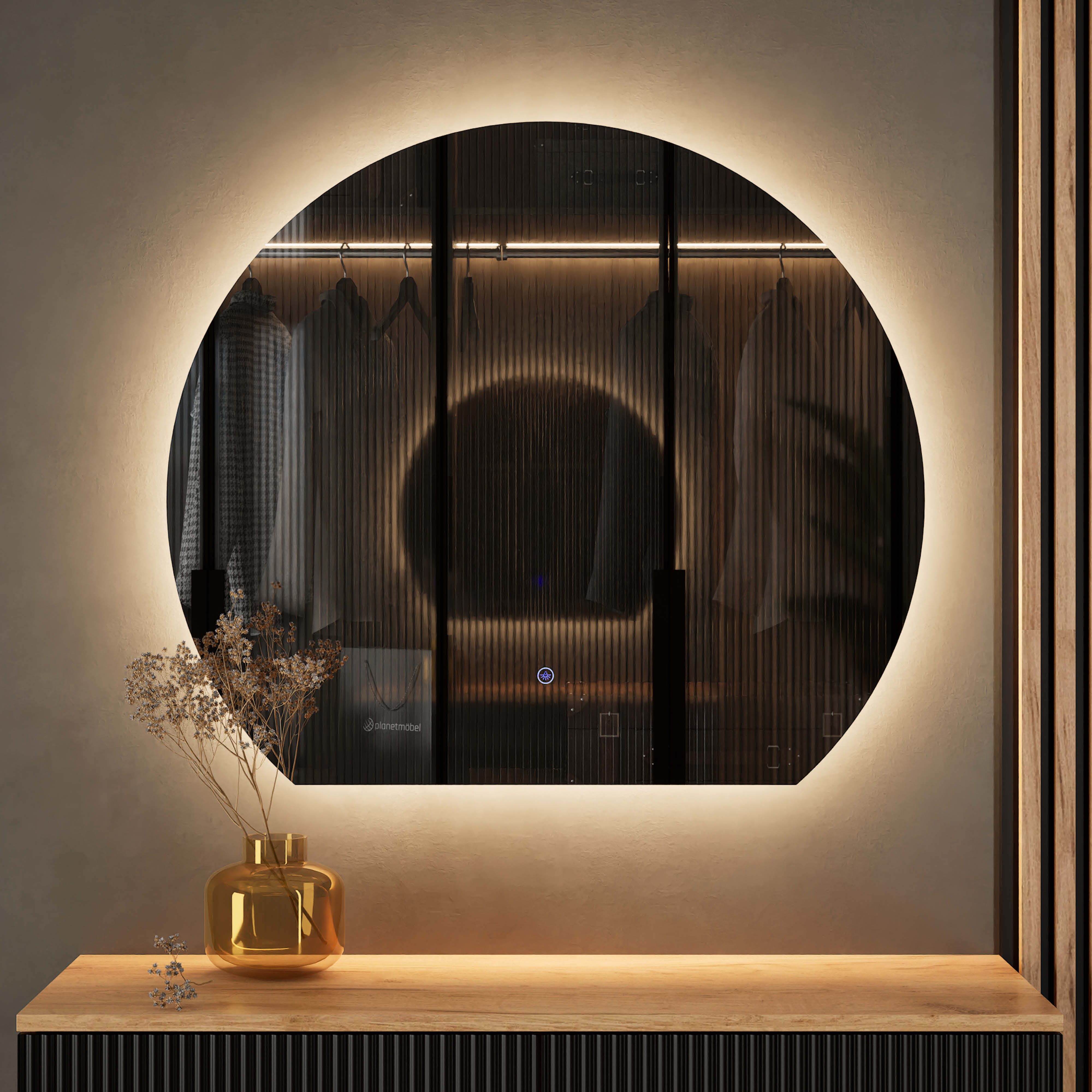 Planetmöbel Dekospiegel AUBE (Dimmbar mit Touch-Schalter, 100x50cm, Dekorativer Wandspiegel mit Dimm-Funktion), LED Spiegel