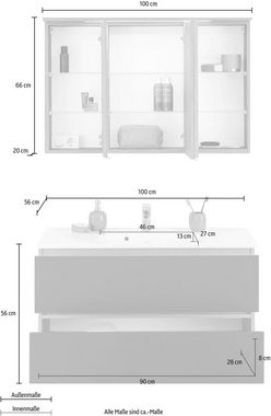 HELD MÖBEL Badmöbel-Set Lucca, (2-St), Breite 100 cm, mit direkter Beleuchtung