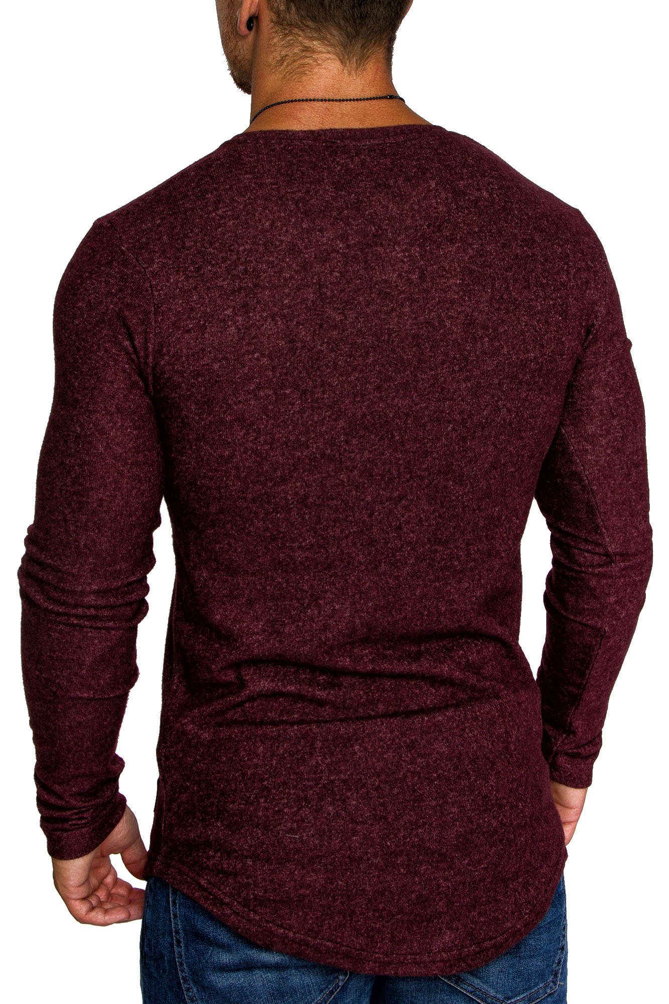 mit Feinstrick Herren Sweatshirt Amaci&Sons Hoodie Oversize Melange Bordeaux V-Ausschnitt Basic Pullover DAVIE Pullover
