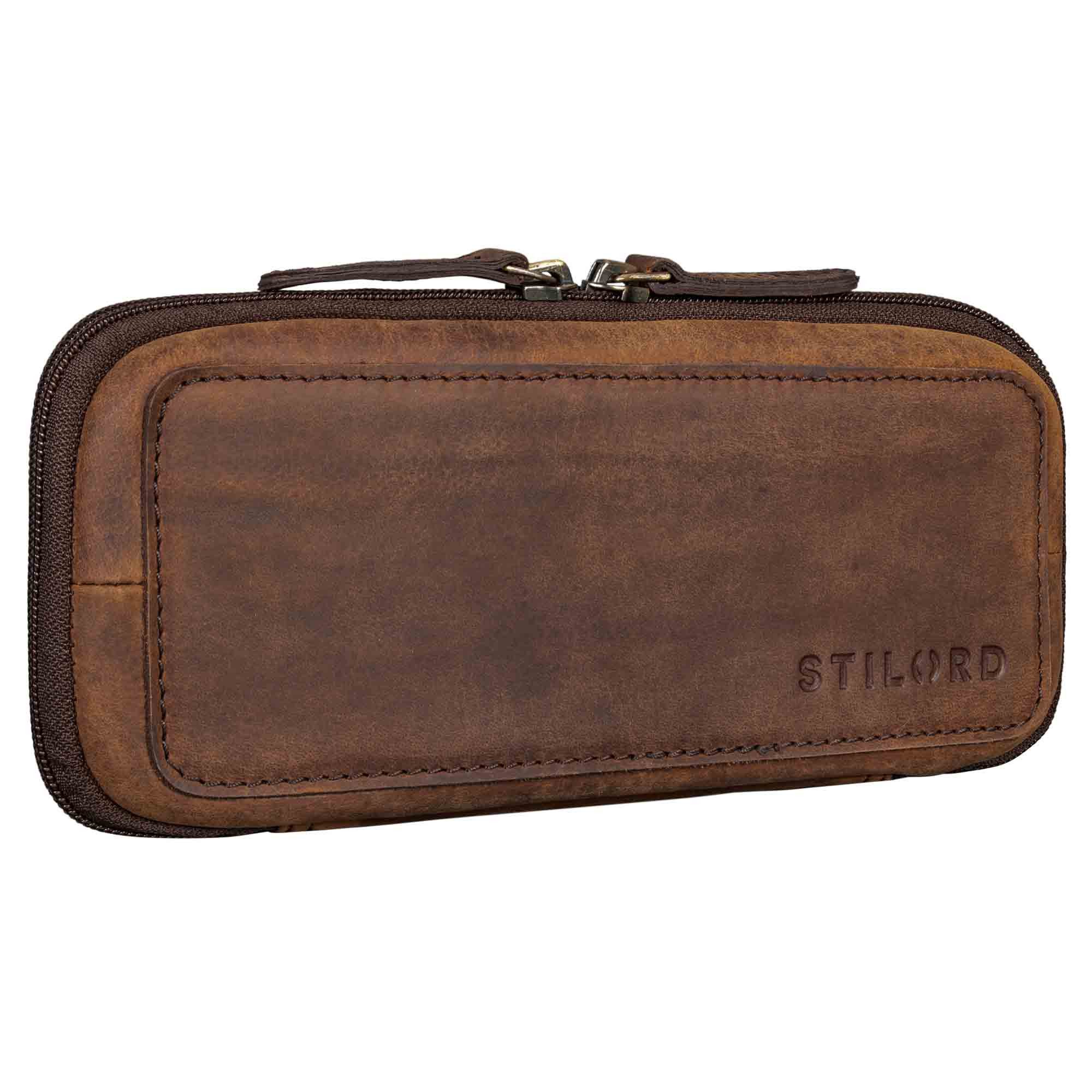 STILORD Etui "Scotty" Leder Etui Vintage Hardcase mit Reißverschluss Federmappe