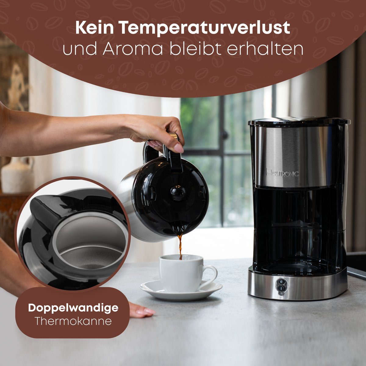 Thermoskanne 3805, CLATRONIC für KA Kaffee Tassen Filterkaffeemaschine mit 8–10