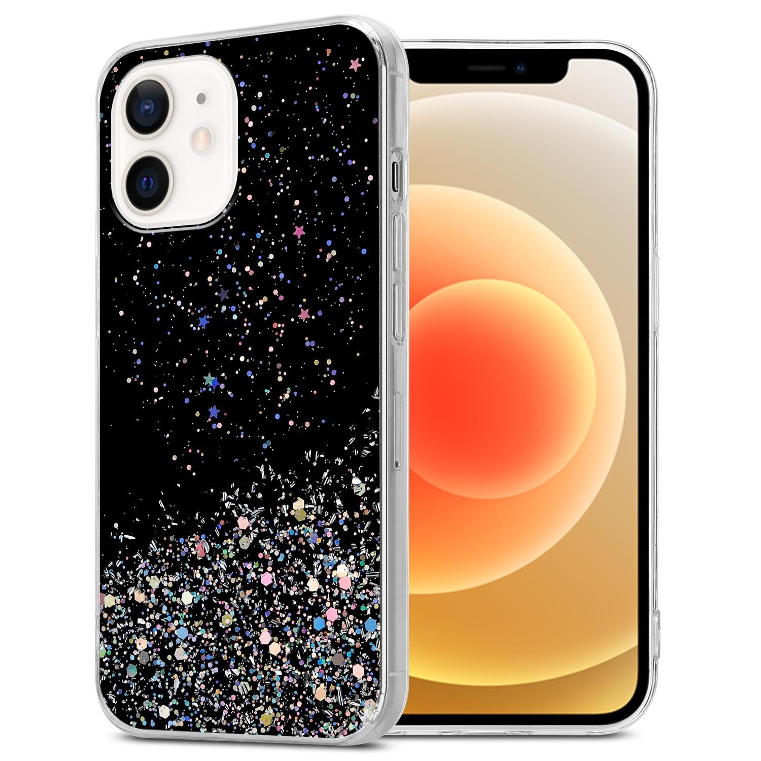 Cadorabo Handyhülle für iPhone 12 MINI Hülle Apple iPhone 12 MINI, Flexible TPU Silikon Handy Schutzhülle - Hülle - mit Glitzer