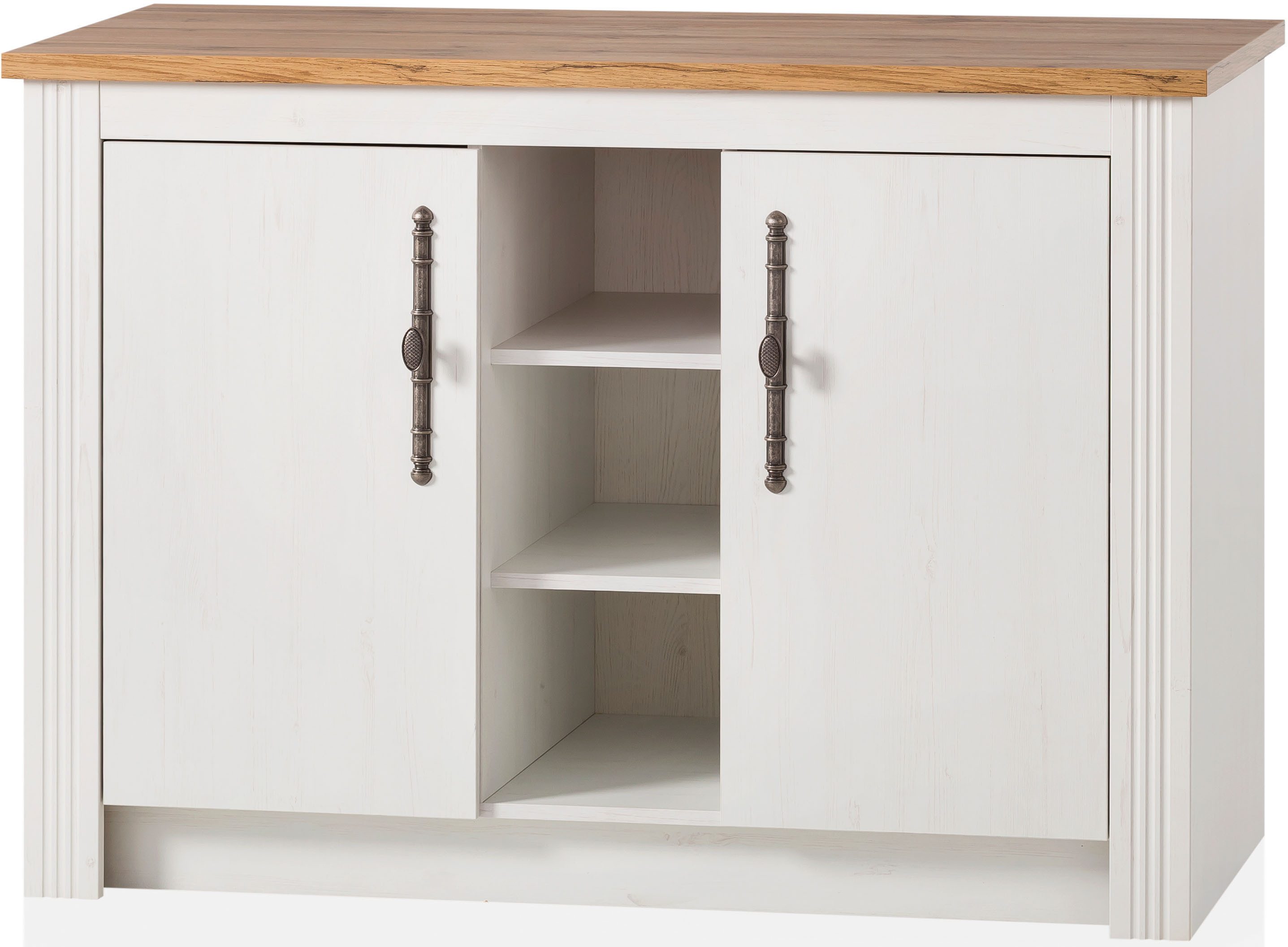 OTTO home Küchenzeile KS-Westminster, Pantryküche im Landhaus Stil, hochwertige Metallgriffe, (Set), Breite 194 cm, Kommode, Wandpaneel, Hängeschrank und Herdumbau