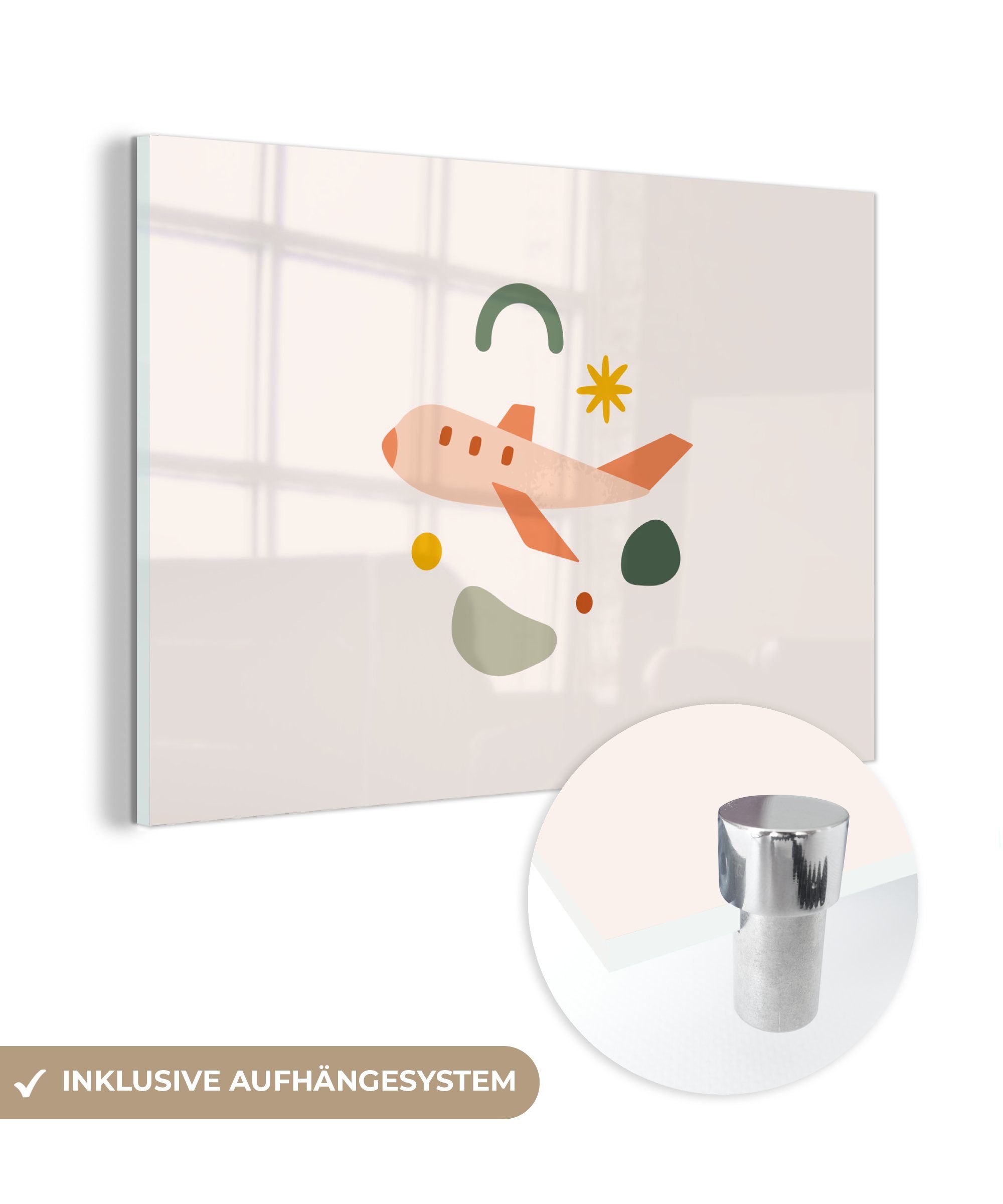 MuchoWow Acrylglasbild Flugzeug - Abstrakt - Orange, (1 St), Acrylglasbilder Wohnzimmer & Schlafzimmer