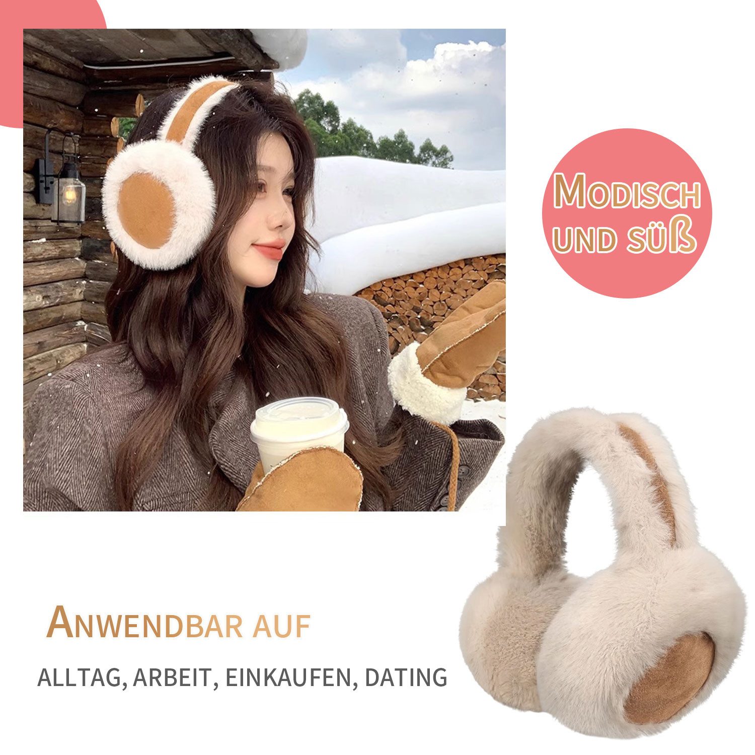 Refttenw Ohrenwärmer Winter Plüsch Ohrenschützer, Leicht und Faltbar für Damen Mädchen