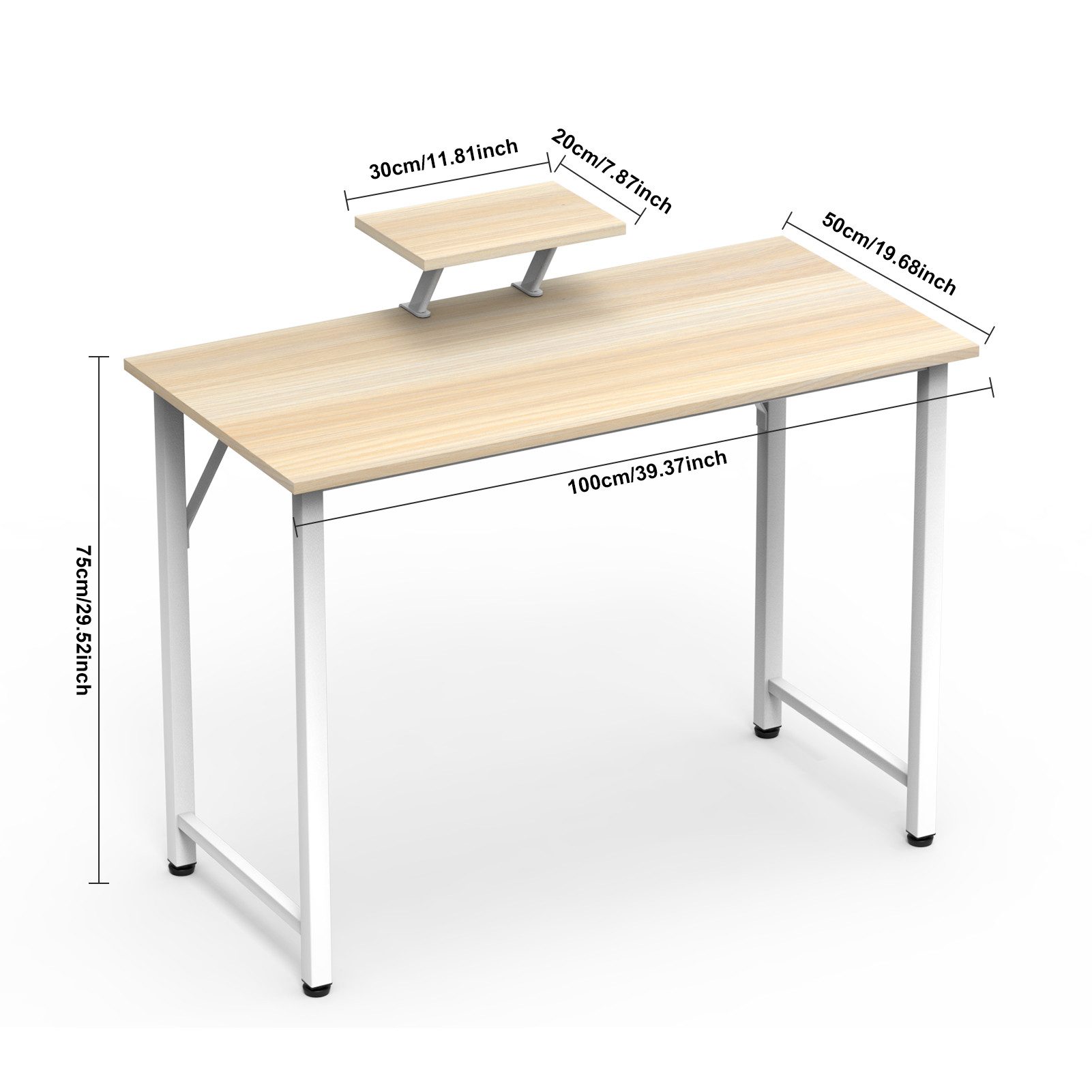 JEOBEST Computertisch Stehpult, Laptoptisch, Rechteckig Gaming-computertisch, mit erhöhter Monitorablage, 100 x 50 x 75 cm