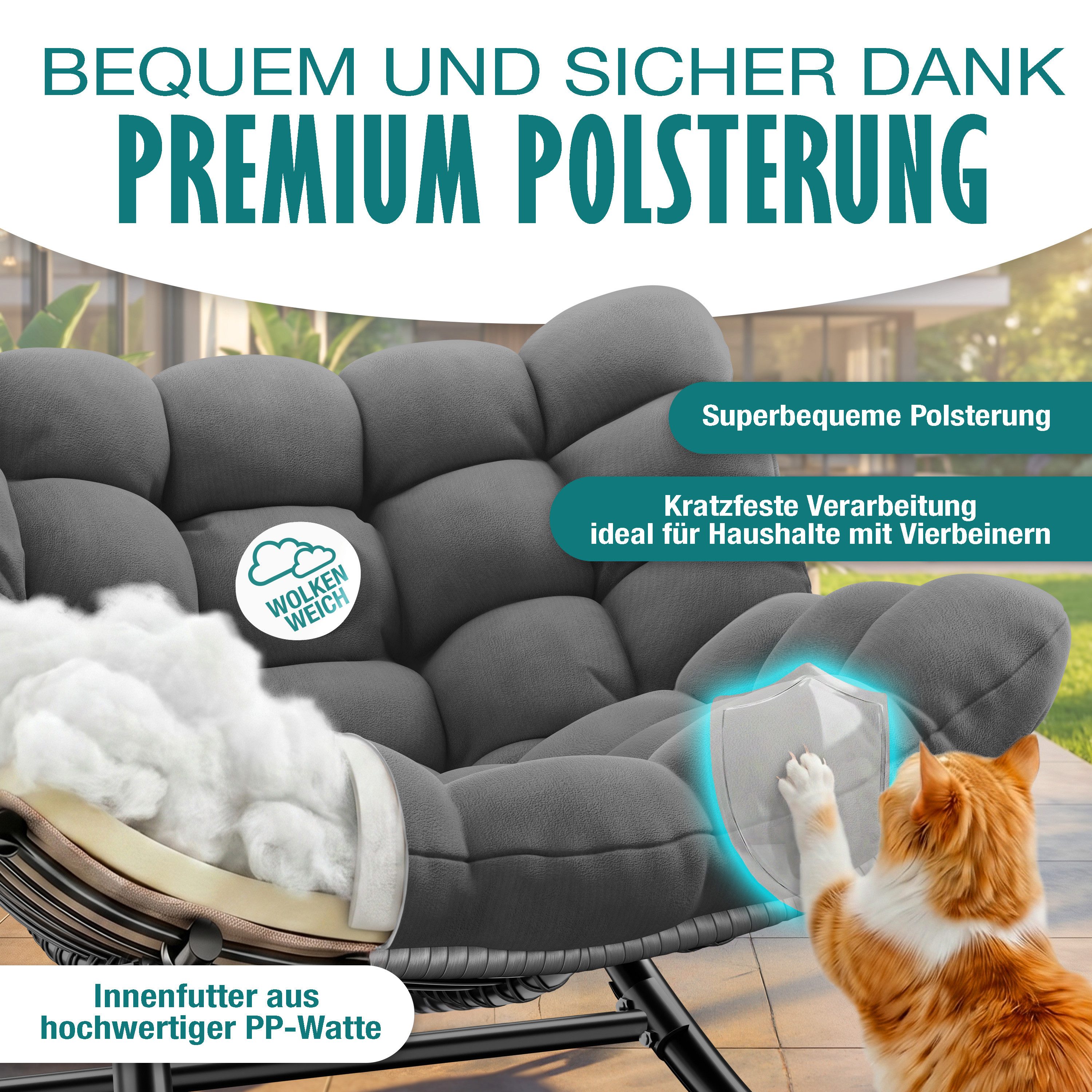 KESSER Schaukelstuhl (maximale Belastung 120kg, witterungsbeständig & mit rutschfesten Füßen), Loungesessel ergonomisches Relaxsessel für Balkon, Garten & Wohnz – Bild 3 von 5