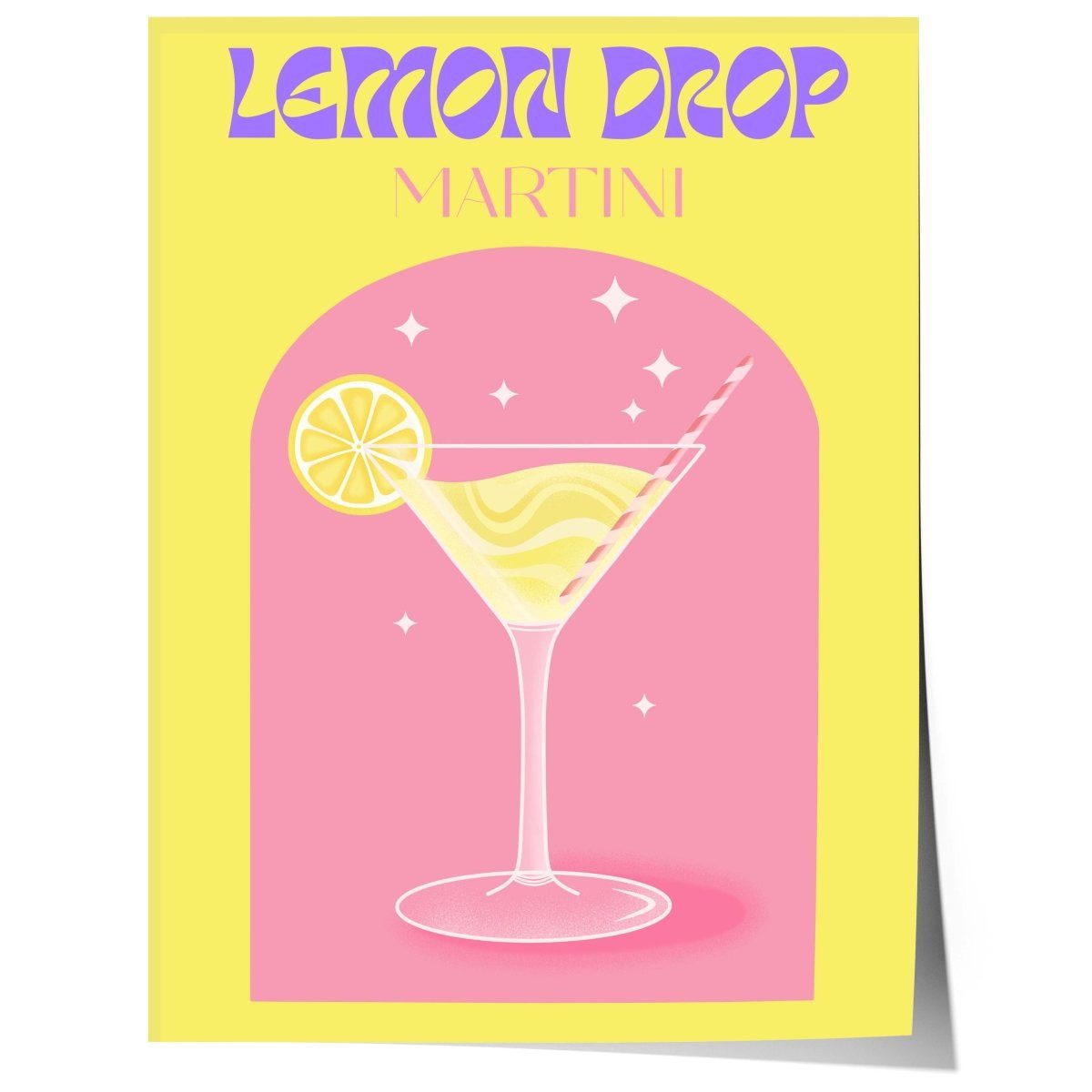 JUSTGOODMOOD Poster Lemon Drop Martini Retro Cocktail llustration Pop Art Stil in Pastellf, (1 St)