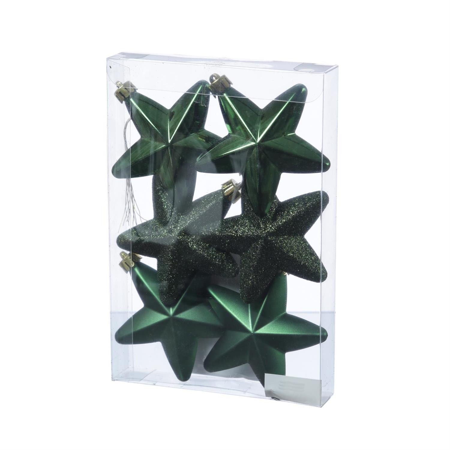 MARELIDA Christbaumschmuck Weihnachtsbaumschmuck Sterne bruchfest glänzend glitzernd grün 6St.