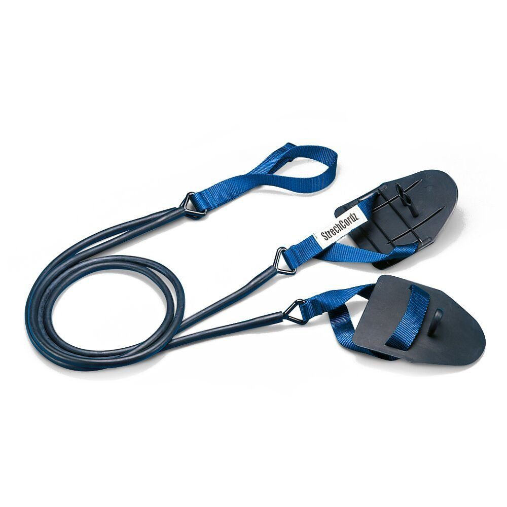 StrechCordz Trainingsband Handpaddel, mit Zugseil Für das Schwimmkraft-Training Land Blau, Zugstärke an 6,3–15,4 kg