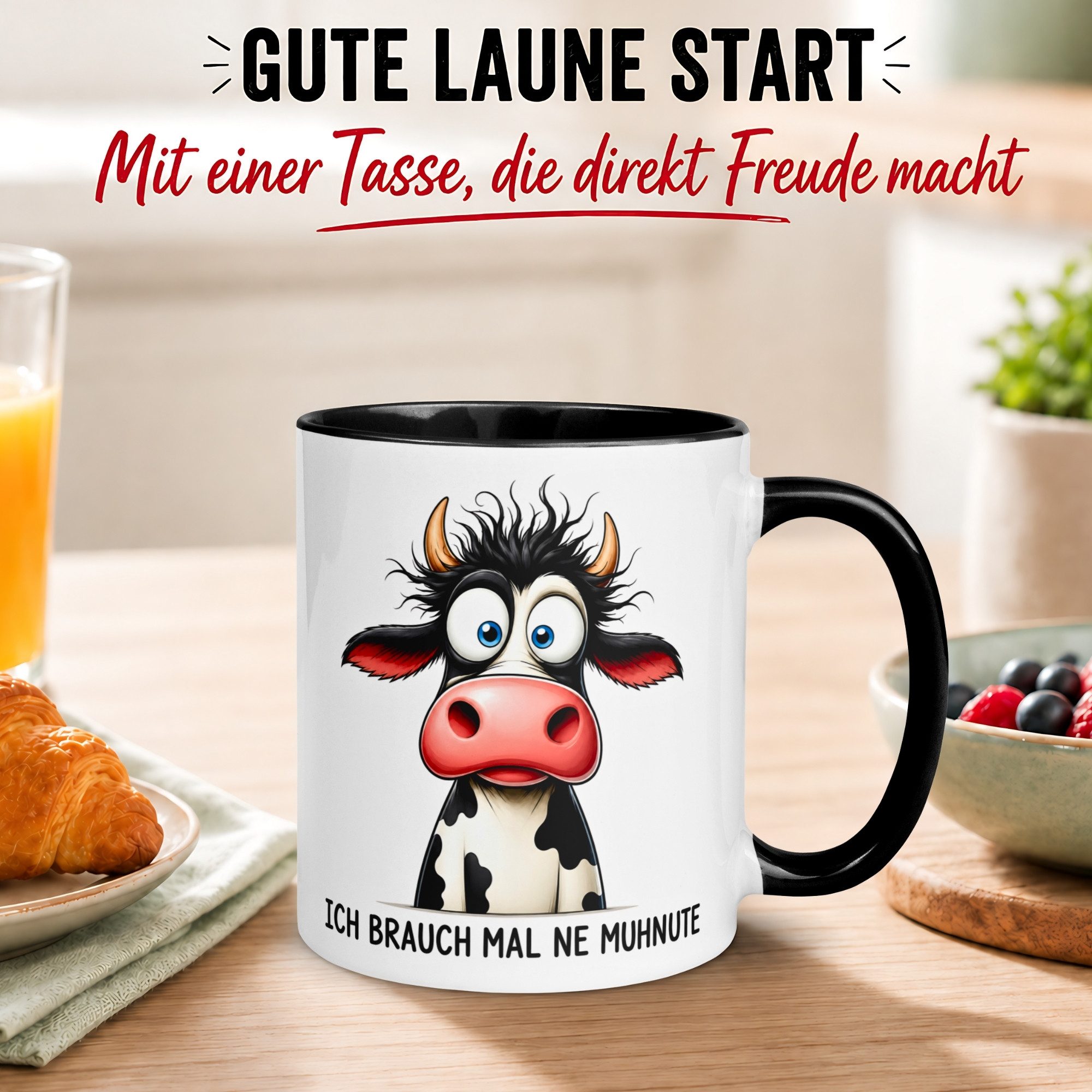 Momentals Tasse Kuh – „Ich brauch mal ne Muhnute“ – lustige Bürotasse für Kollegen, Gratis Versand · Links-&Rechtshänder · Spülmaschinenfest