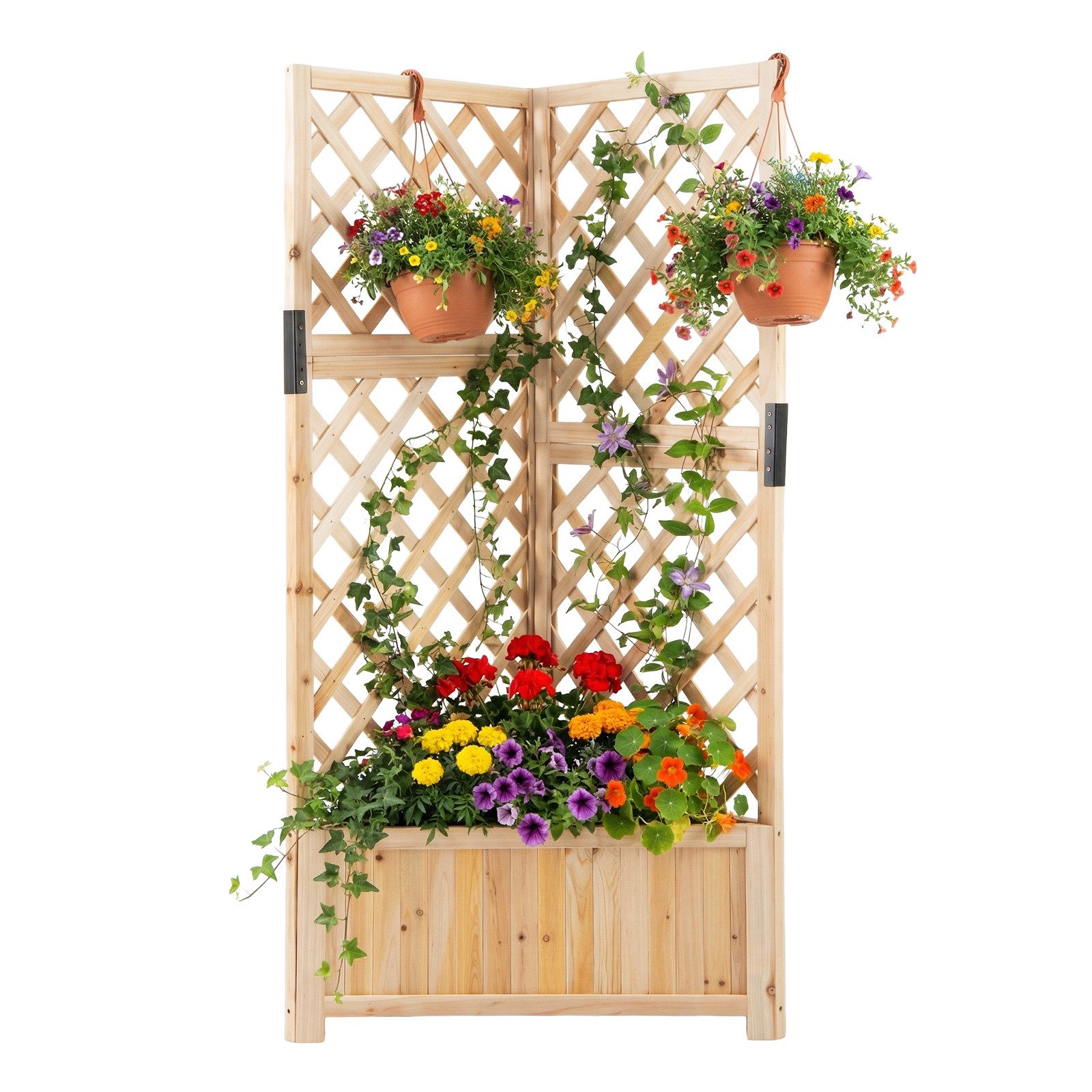 COSTWAY Blumenkasten (1 St), Hochbeet, Eck Pflanzkasten mit Spalier, Rankhilfe