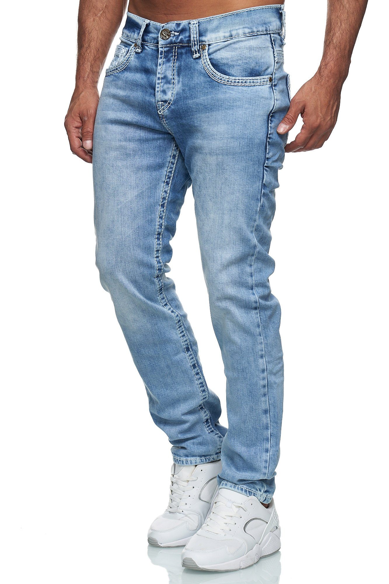 Straight Fit Jeans Neon-Naht Stonewashed Regular-fit-Jeans Baxboy Stretch Denim Dicke Herren 9574 Hellblau